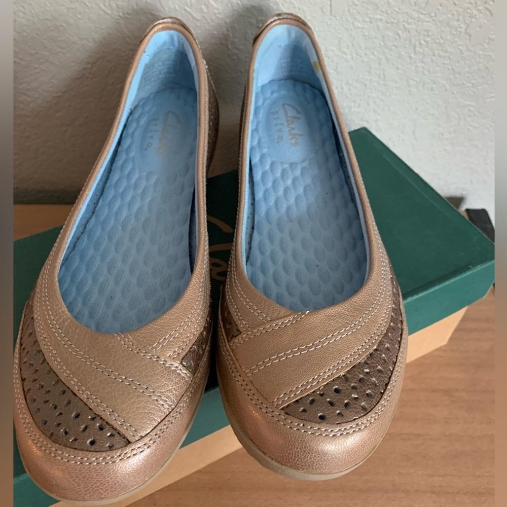 Clarks Women's Metallic Brown Perforated Ballet Flats